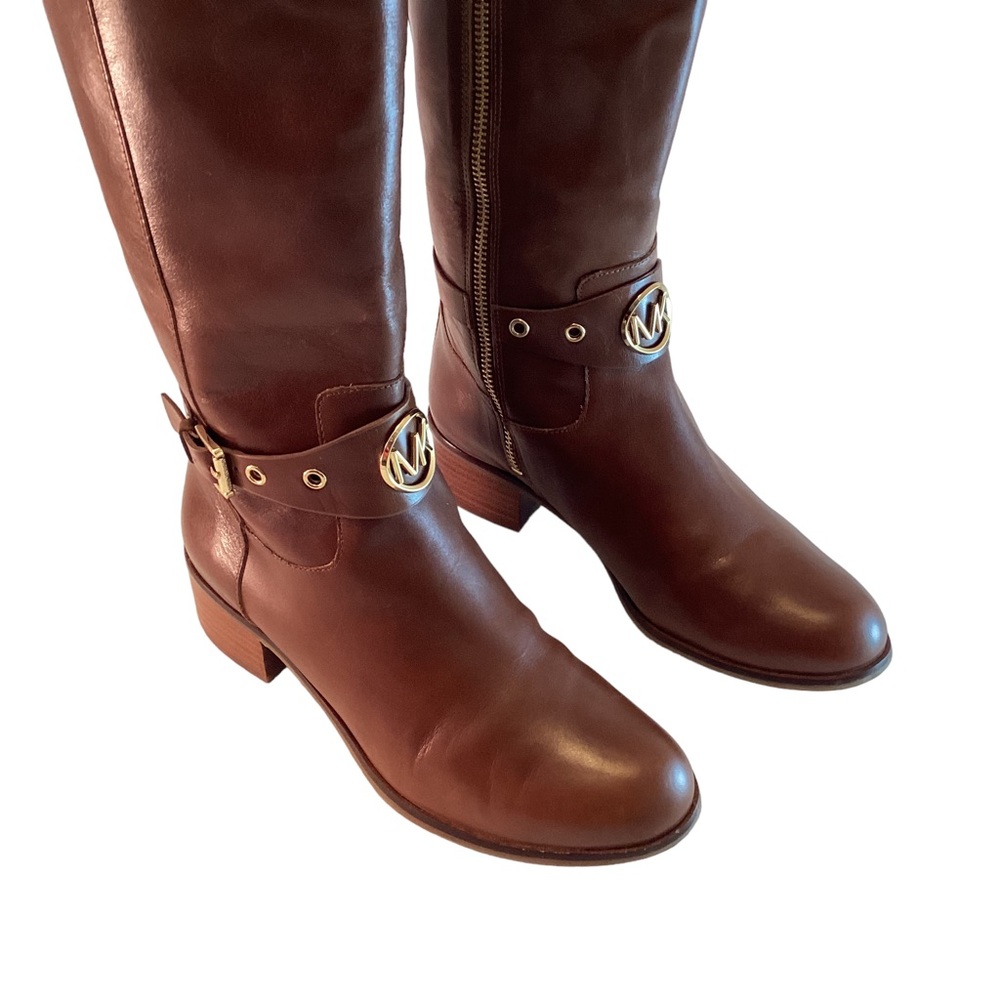Michael Kors Knee High Boots High Riding Boot Zip Camel Tan Leather Women's 7M - Picture 8 of 12